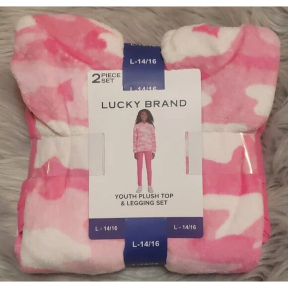 LUCKY BRAND Girls Sz Large (14/16) Pink Camo Fleece Top & Leggings 2 Pc Set NEW - Picture 5 of 5